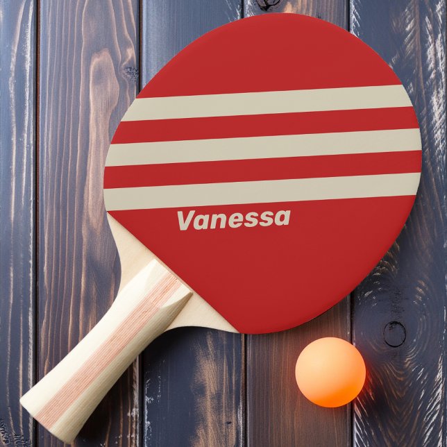 Raquette De Ping Pong Rétro Crimson Trois Bandes avec Nom (Créateur téléchargé)