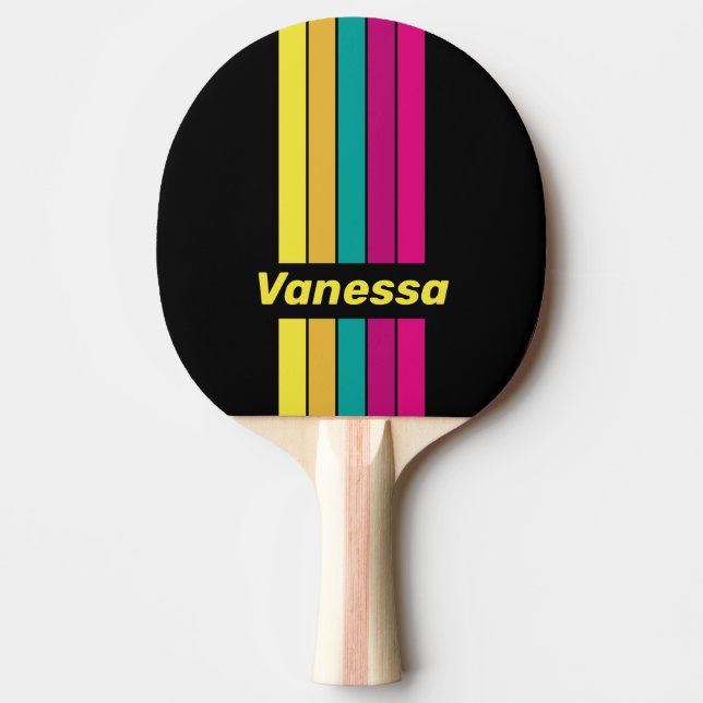 Raquette De Ping Pong Rétro Dark 80 Punaise Rayée avec Nom (Devant)