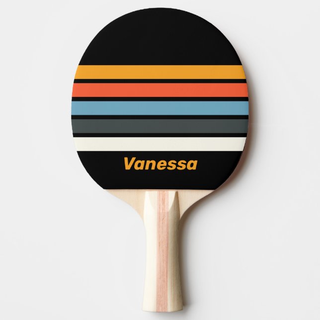 Raquette De Ping Pong Retro Dark Rainbow Across Striping with Name (Devant)