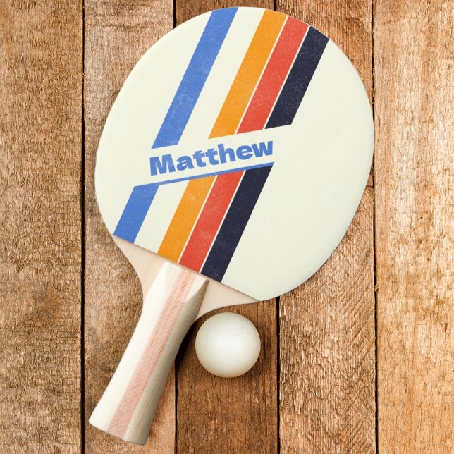 Raquette De Ping Pong Rétro Distressed cinq Rayures avec Nom (Créateur téléchargé)