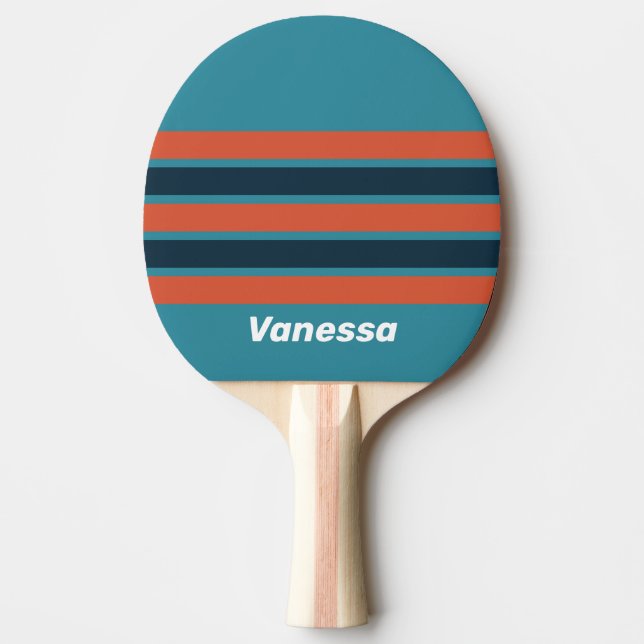 Raquette De Ping Pong Rétro Éclaboussure de sarcelle sur rayures avec no (Devant)