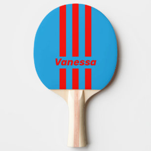 Raquette De Ping Pong Rétro Électrique Bleu Rouge Trois Bandes & Nom