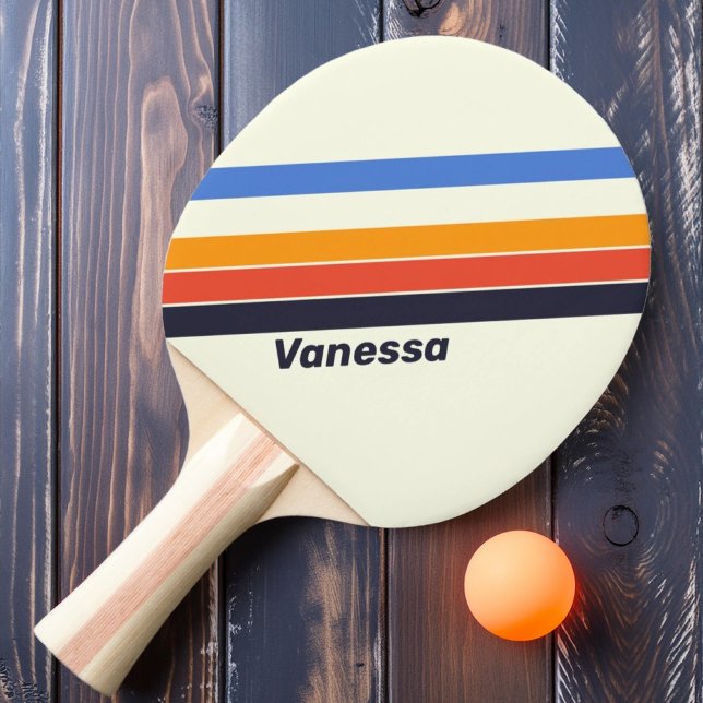 Raquette De Ping Pong Rétro Five rayé avec nom (Créateur téléchargé)