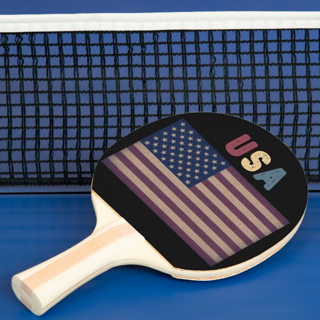 Raquette De Ping Pong Retro Grunge USA American Flag Patriotic (Insitu)