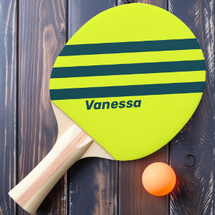 Raquette De Ping Pong Rétro HI VIS Jaune Trois Bandes avec Nom