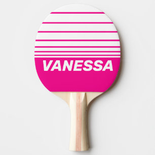 Raquette De Ping Pong Rétro Lollipop Rose Horizon Rayures avec Nom