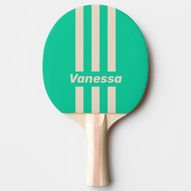 Raquette De Ping Pong Rétro Menthe Trois Bandes avec Nom (Devant)