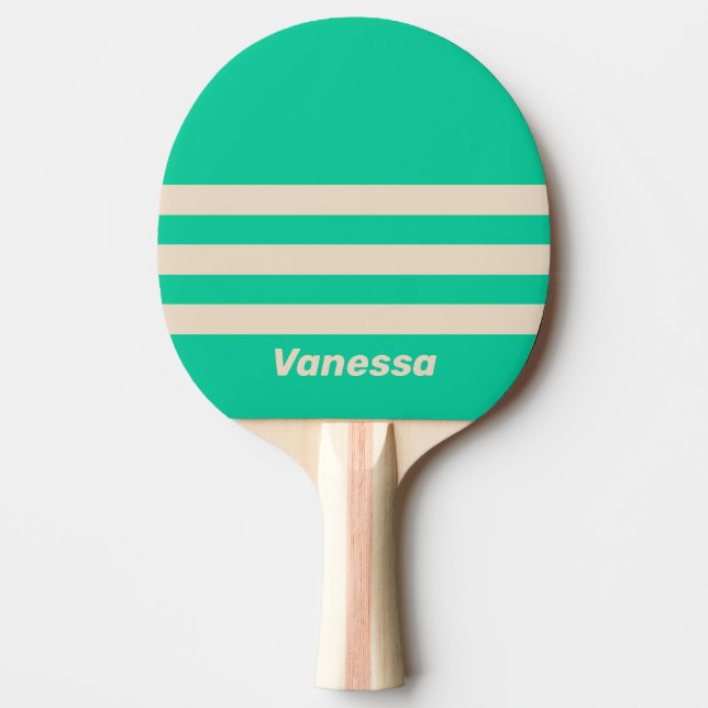 Raquette De Ping Pong Retro Mint Three Across Striping with Name (Devant)