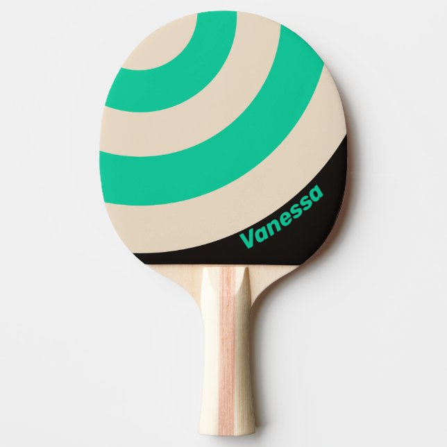 Raquette De Ping Pong Rétro Minuit Menthe Cercle Rayure avec Nom Ping (Devant)