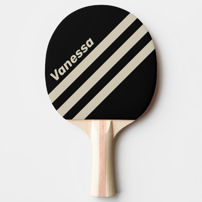 Raquette De Ping Pong Rétro Minuit Rayure à Trois Angles avec Nom (Devant)