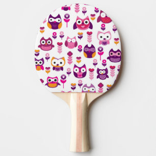 Raquette De Ping Pong rétro motif coloré d'oiseau de hibou