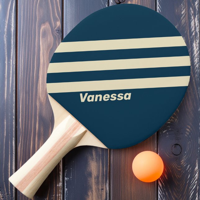 Raquette De Ping Pong Rétro Navy Fade Trois Bandes avec Nom (Créateur téléchargé)