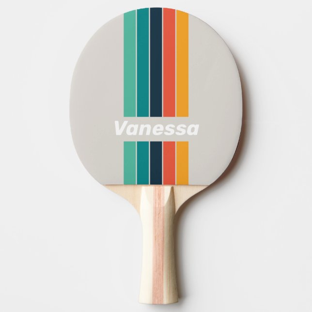 Raquette De Ping Pong Rétro Océan Arc-en-ciel Épinglette Rayée avec Nom (Devant)