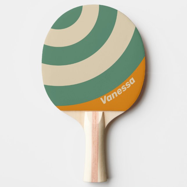 Raquette De Ping Pong Retro Orange Circle Stripe with Name (Devant)
