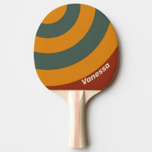 Raquette De Ping Pong Rétro Orange Rouille Cercle Rayure avec Nom