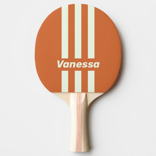 Raquette De Ping Pong Rétro Orange Trois Bandes avec Nom (Devant)