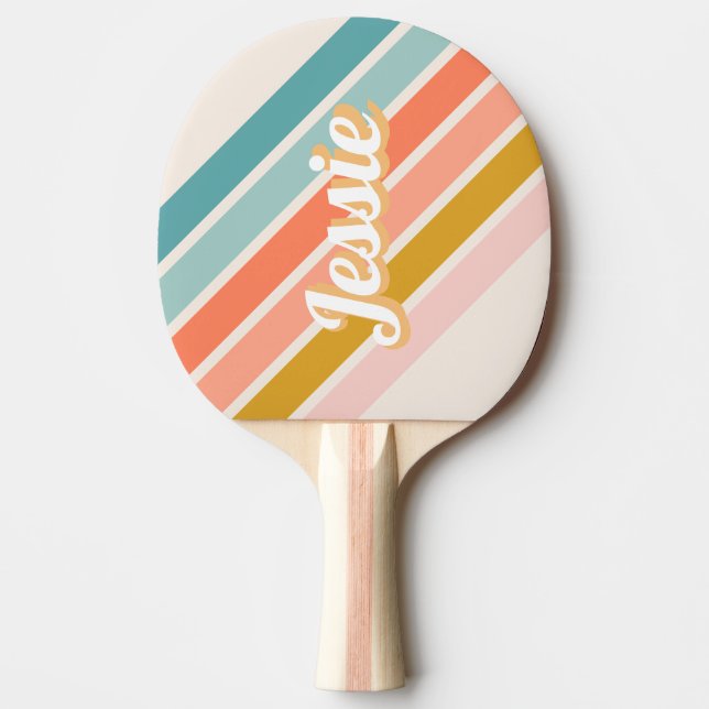 Raquette De Ping Pong Retro Pastel Rainbow Nom personnalisé (Devant)