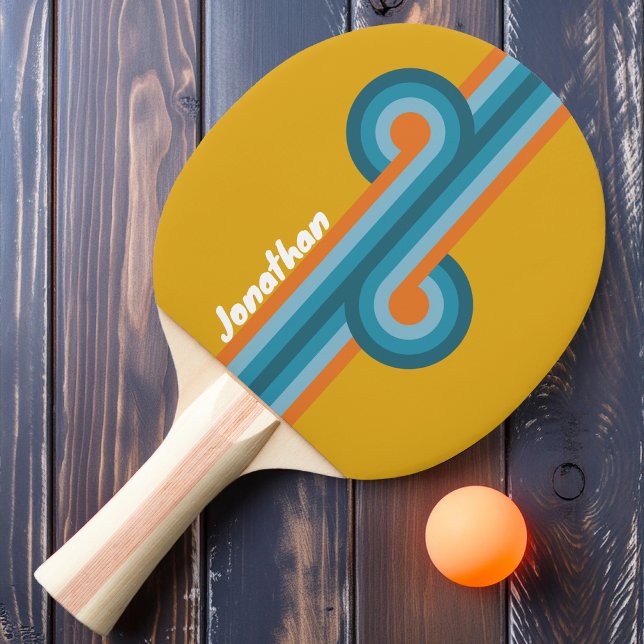 Raquette De Ping Pong Rétro rayé bouclé avec nom (Créateur téléchargé)
