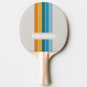 Raquette De Ping Pong Rétro Rayure Arc-en-ciel avec Nom