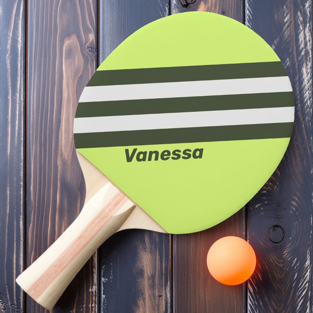 Raquette De Ping Pong Rétro Rayures Éclaircies avec Nom (Créateur téléchargé)