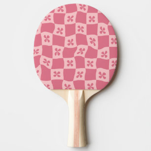 Raquette De Ping Pong Retro rose À damiers motif floral