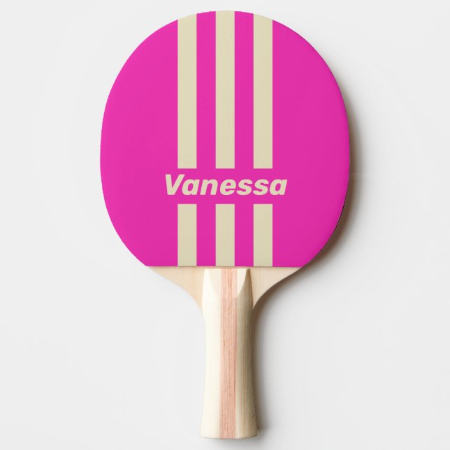 Raquette De Ping Pong Rétro Rose Trois Bandes avec Nom (Devant)