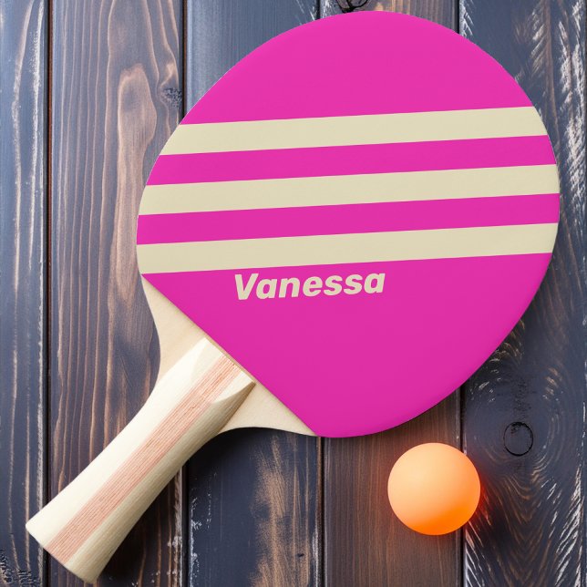 Raquette De Ping Pong Retro Rose Trois Bandes avec Nom (Créateur téléchargé)