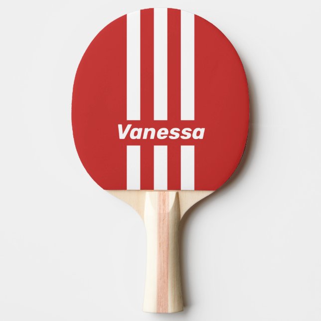 Raquette De Ping Pong Rétro Rouge Trois Bandes avec Nom (Devant)