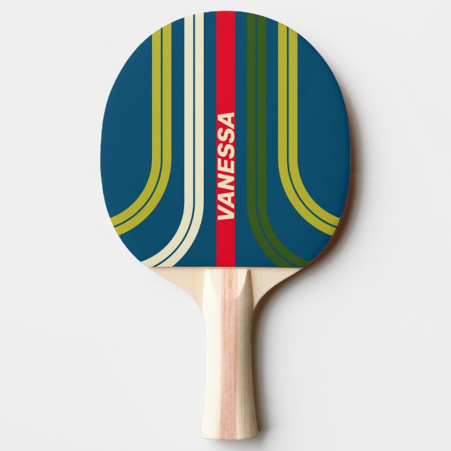 Raquette De Ping Pong Retro Rugby Across Ark Striping with Name (Dos)