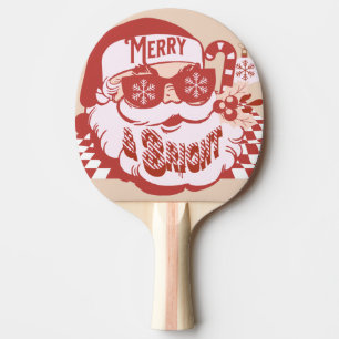 Raquette De Ping Pong Retro Santa Joyeux Noël Rose Rouge       