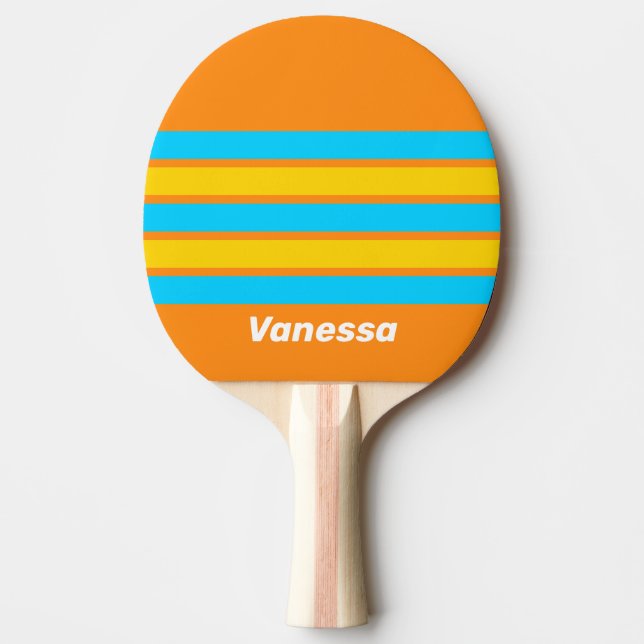 Raquette De Ping Pong Retro Summer Beach Across Striping with Name (Devant)