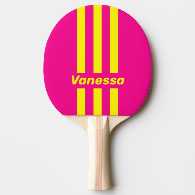Raquette De Ping Pong Rétro Trois Bandes Rayées avec Nom Teintées de Sol (Devant)