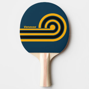 Raquette De Ping Pong Rétro Vagues Bouclées sous la Lune avec Nom