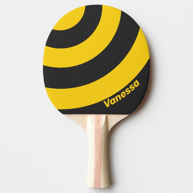Raquette De Ping Pong Rétro Yellowjacket Rayure Trois Cercles avec Nom (Devant)
