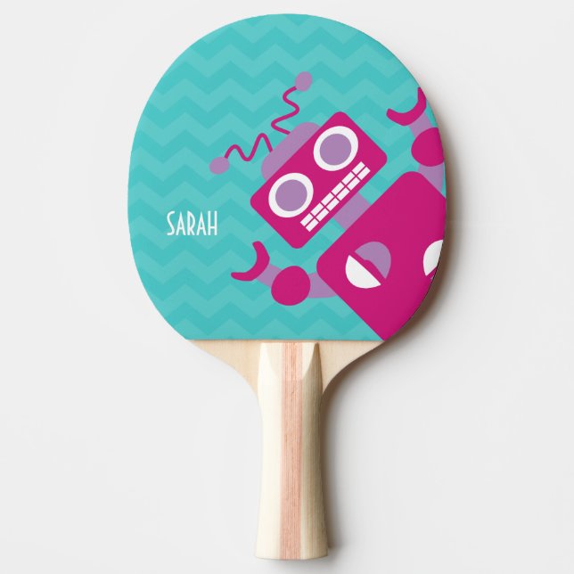 Raquette De Ping Pong Robot fou personnalisé Teal Chevron de rose (Devant)