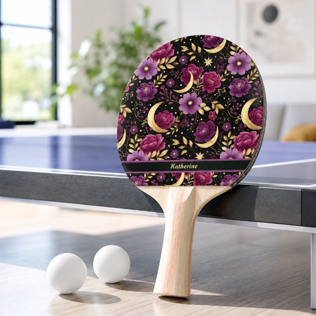 Raquette De Ping Pong Romance Sombre Lune Céleste Nom Violet Or (Créateur téléchargé)