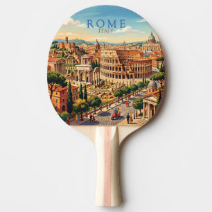 Raquette De Ping Pong Rome Italie Colisée Voyage Art Vintage