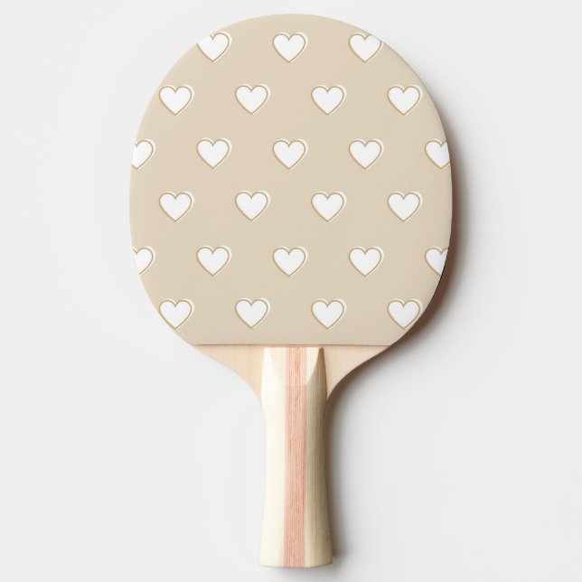Raquette De Ping Pong Rose blanc Beige mignon Motif de coeur simple (Devant)
