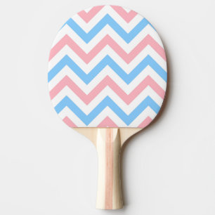 Raquette De Ping Pong Rose, bleu de ciel, grand motif de zigzag blanc de