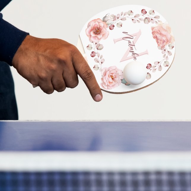 Raquette De Ping Pong Rose d'aquarelle Wreath personnalisée | BLANCHE (Insitu)