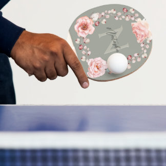 Raquette De Ping Pong Rose d'aquarelle Wreath personnalisée | Vert sage