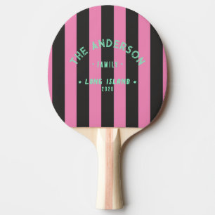 Raquette De Ping Pong Rose et Rayure Noire Bord de Mer & Nom de Famille
