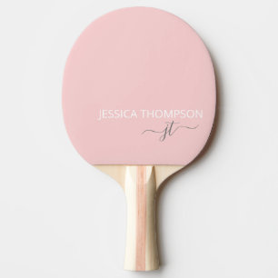 Raquette De Ping Pong Rose Féminin Blush Élégant Moderne Monogramme Nom