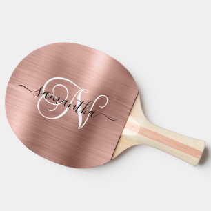 Raquette De Ping Pong Rose Gold Faux Feuille Monogramme Bouclé