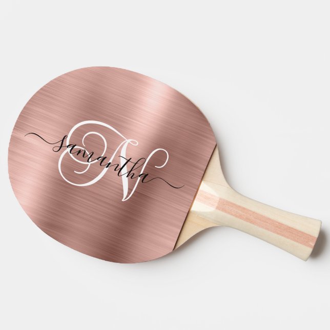 Raquette De Ping Pong Rose Gold Faux Feuille Monogramme Bouclé (Côté)