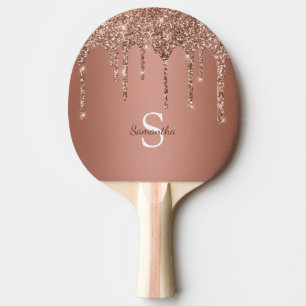 Raquette De Ping Pong Rose Gold Paillettes Étincelles Gouttes Monogramme