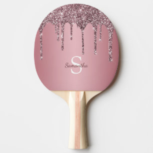 Raquette De Ping Pong Rose Gold Rose Pailleté Glissades Étincelle Monogr