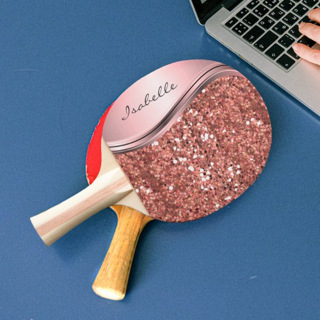 Raquette De Ping Pong Rose Gold Sparkle Glam Bling Métal personnalisé (Créateur téléchargé)