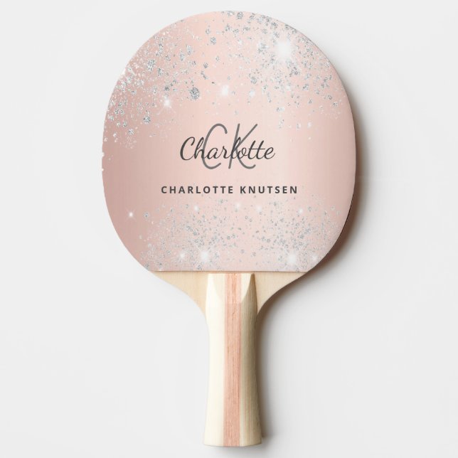 Raquette De Ping Pong Rose or argent parties scintillant nom monogramme (Devant)
