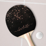 Raquette De Ping Pong Rose Parties scintillant Or Élégant Script glamour<br><div class="desc">Créez votre propre pagaie de ping pong en or noir et rose avec votre nom de script manuscrit moderne personnalisé.</div>